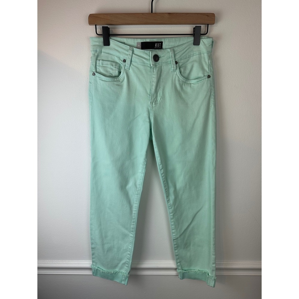 KUT FROM THE KLOTH Mint/Seafoam Green Crop Straight Leg Denim Pants Casual 4